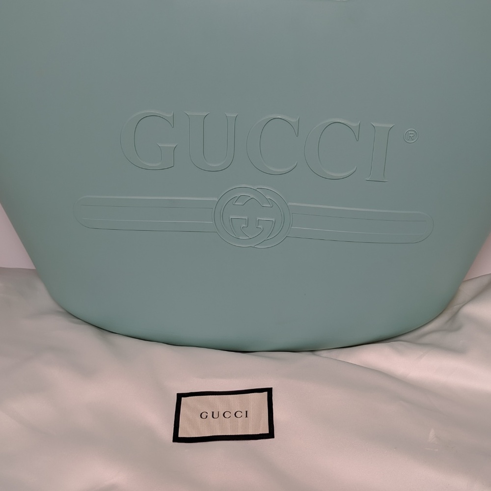SOLD Gucci Logo Teal Rubber Tote - Picture 8 of 8
